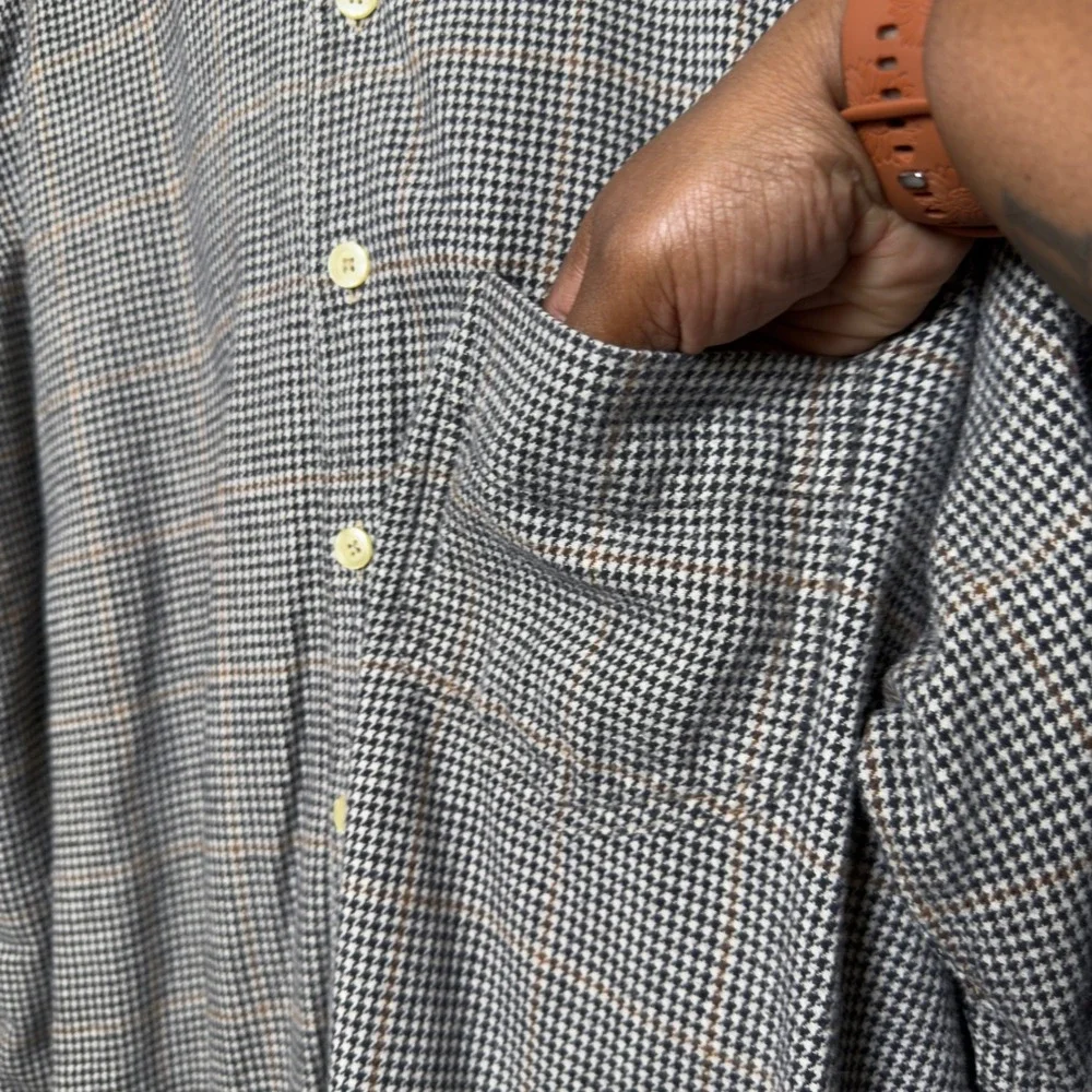 J. Crew Men Houndstooth‎ Button Front Long Sleeve Shirt XLT Plaid 100% Cotton